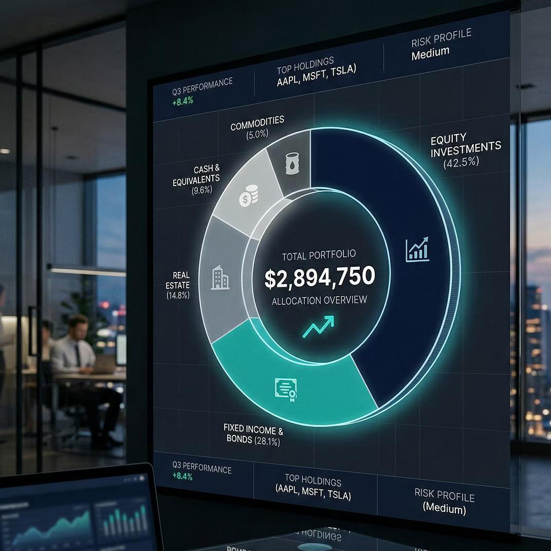 Dashboard di portfolio investimenti con allocazione strategica